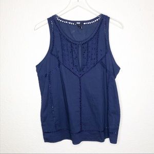 Paige | Dark Blue Cutout Cotton Tank Size Large